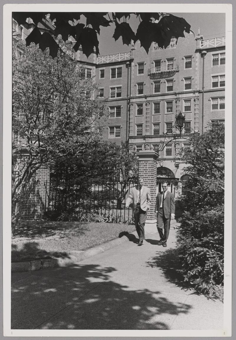 Building W01, Avery Allen Ashdown House, exterior with two men | MIT Museum